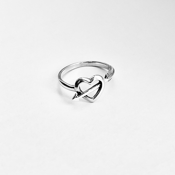 Sterling Silver Heart with Arrow Ring, Bow and Arrows, Promise Love Jewelry - Picture 3 of 13